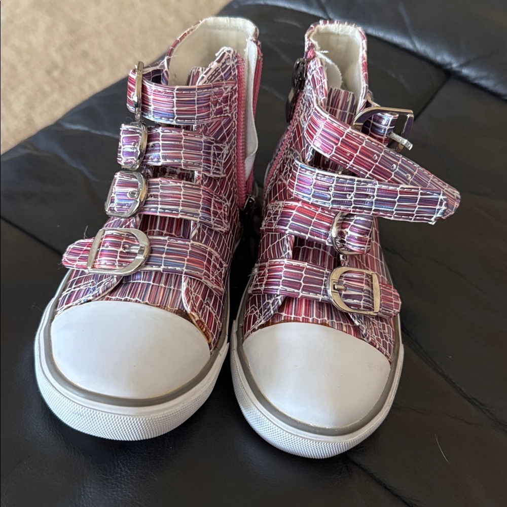 Amiana Pink Patterned Girls' High-Top Sneakers with Buckle Straps - Picture 4 of 4
